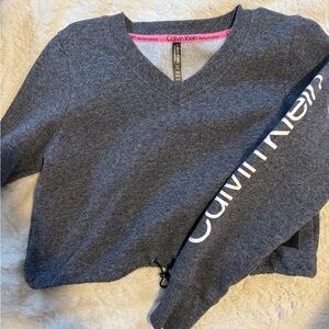Calvin Klein Performance Gray Pullover Crop-Top with Pink Trim